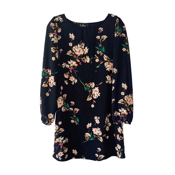 LULU'S Navy Herbaceous Babe Floral Print Long Sleeve Shift Dress Size Small - Picture 3 of 8